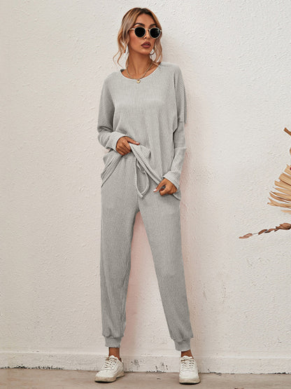 Round Neck Dropped Shoulder Top and Joggers Lounge Set