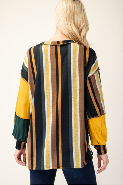 Striped Color Block Exposed Seam T-Shirt