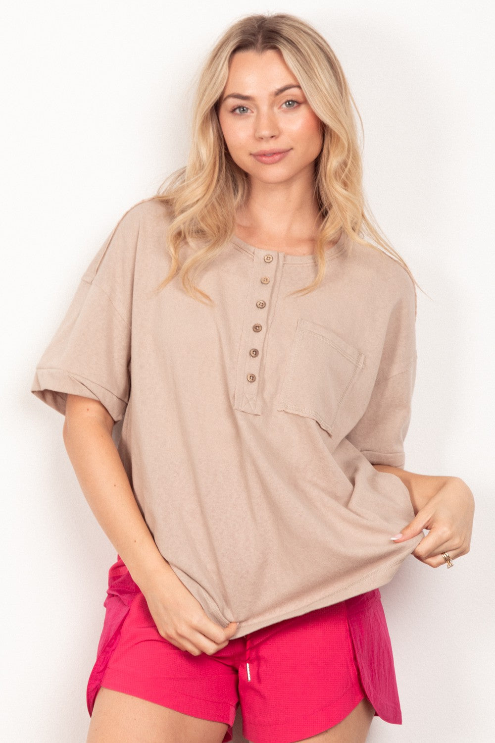 Twisted Sleeve Band Half Button Top