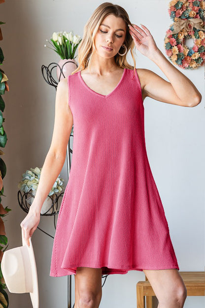 V-Neck Ribbed Mini Tank Dress