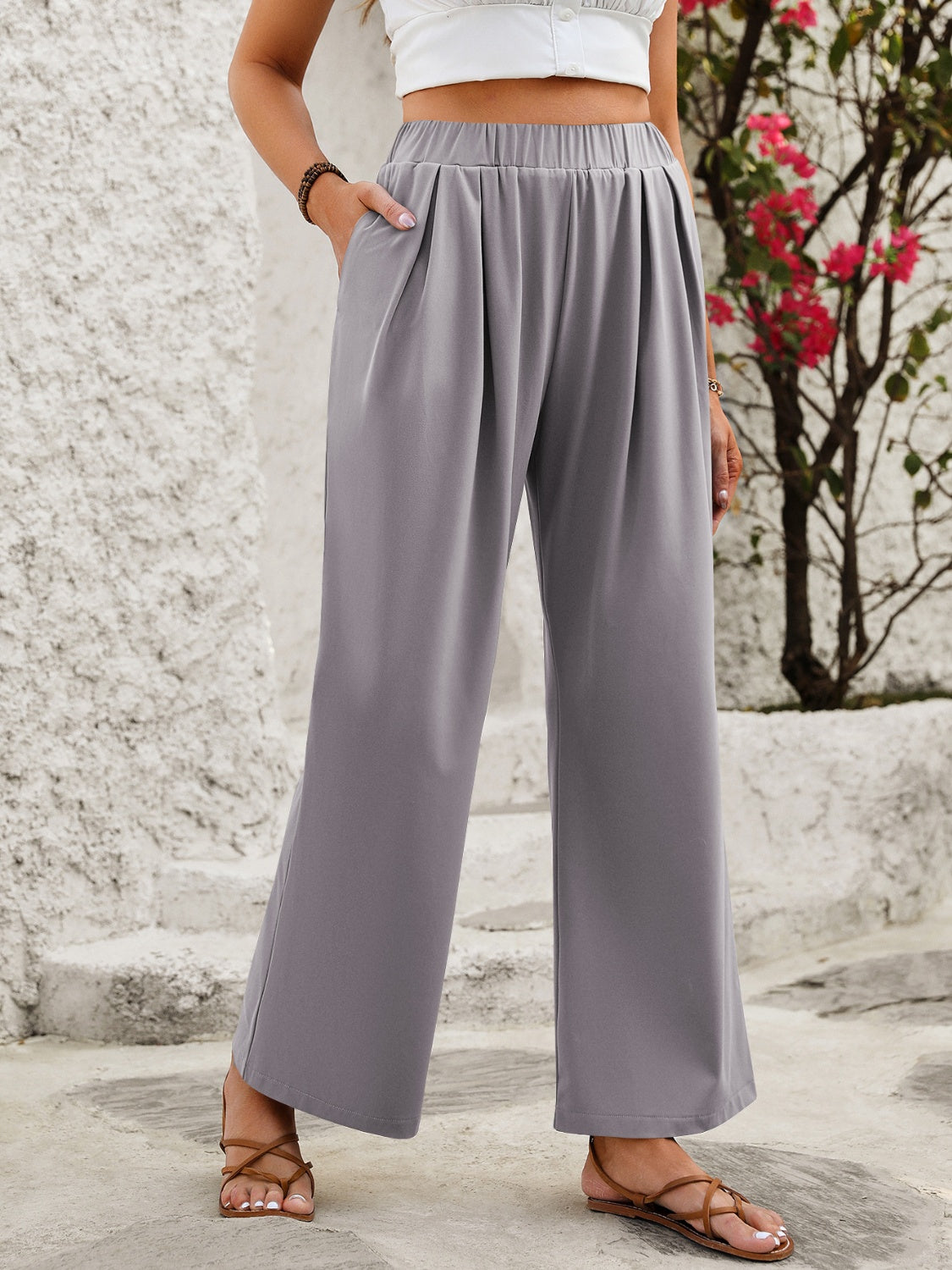 Elastic Waist Wide Leg Pants