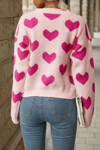 Heart Pattern Dropped Shoulder Sweater