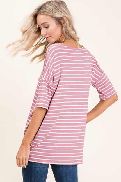 Striped Round Neck Half Sleeve T-Shirt