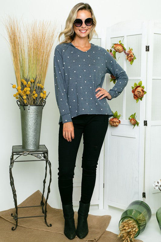 POLKA DOT TERRY HOODIE TOP