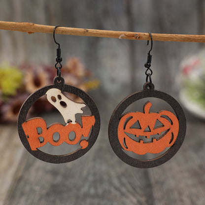 Hollow Pumpkin & Letter Wooden Earrings