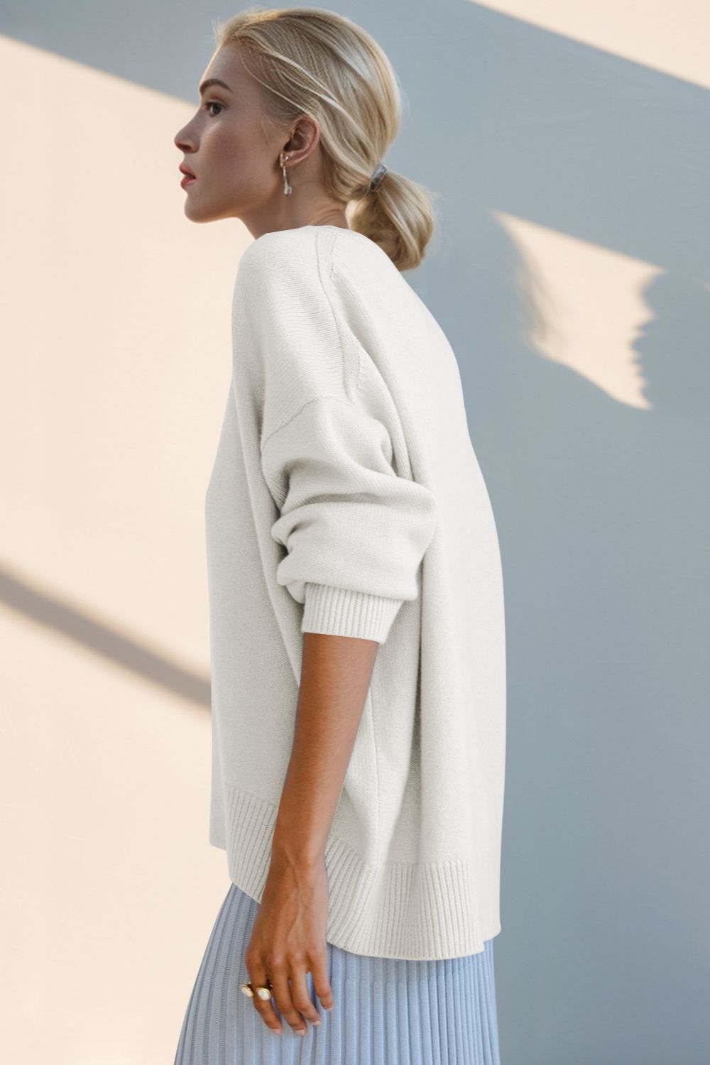 Round Neck Dropped Shoulder Sweater