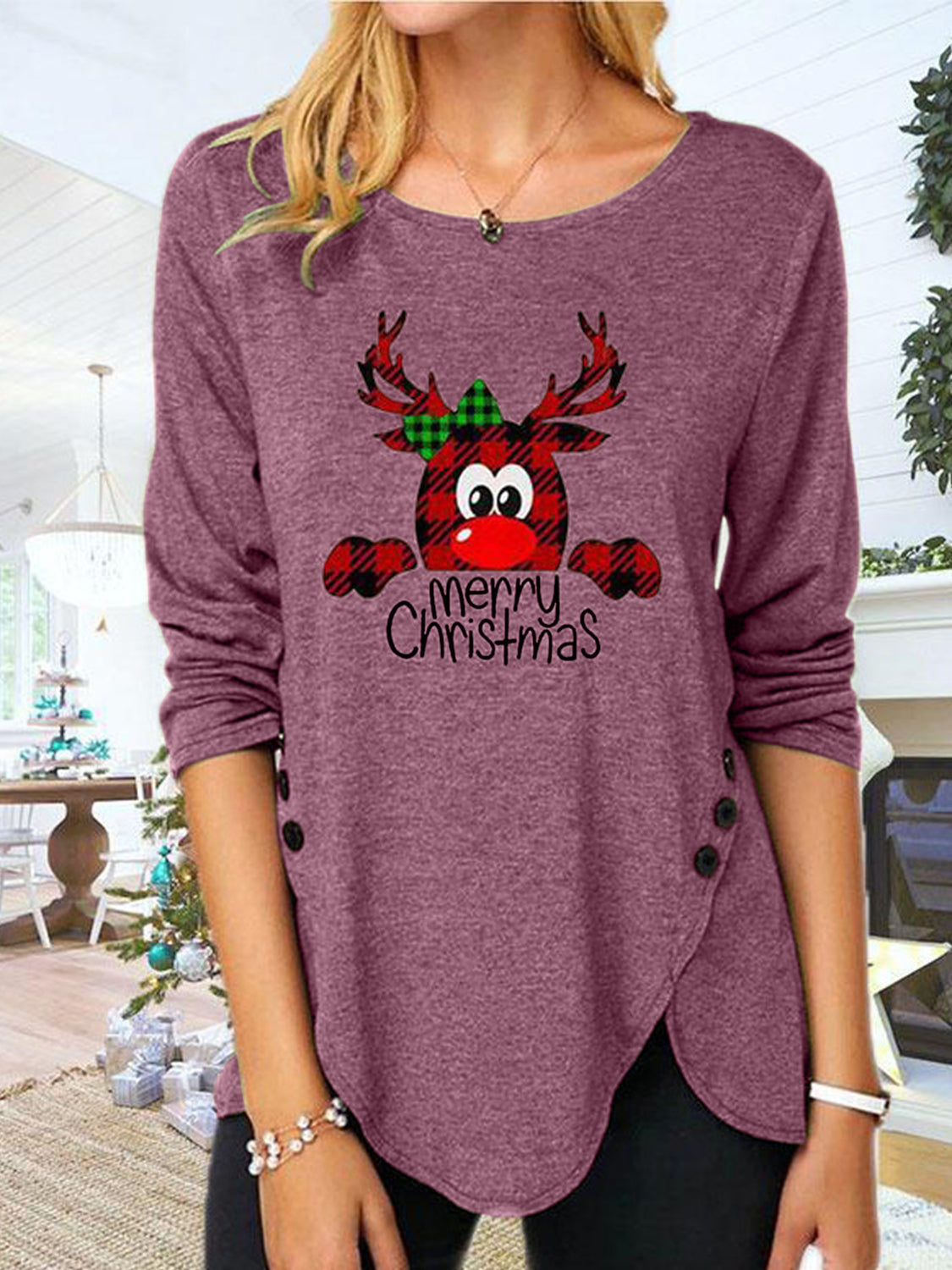 Reindeer Round Neck Long Sleeve T-Shirt