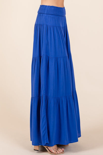 Tier Detail Smocked Elastic Waist Wide Leg Pants