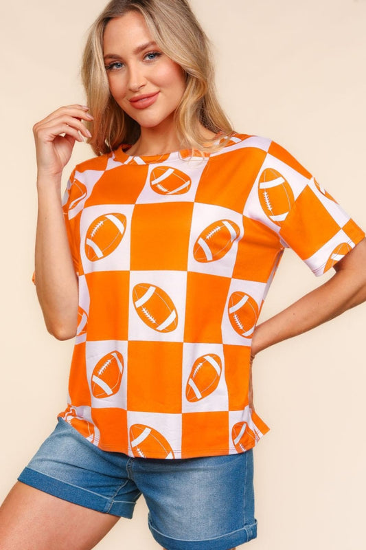 Football Checkered Print Short Sleeve T-Shirt