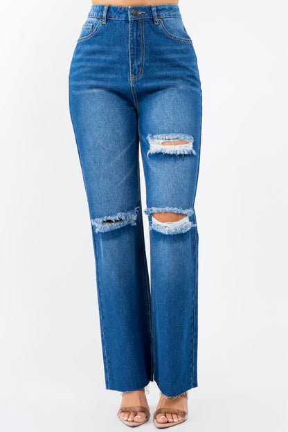 High Waist Distressed Wide Leg Jeans