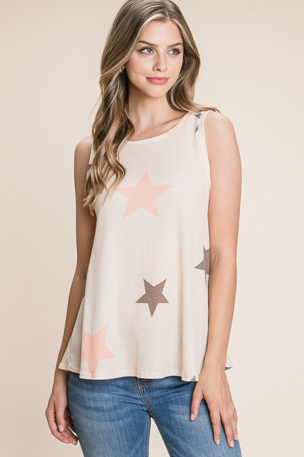 Star Print Round Neck Tank