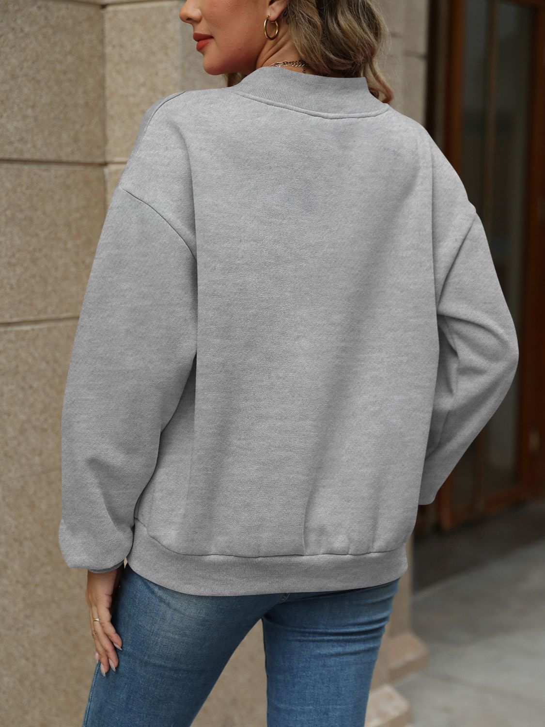 V-Neck Long Sleeve Dropped Shoulder Sweatshirt