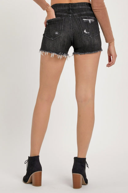 RISEN Mid Rise Raw Hem Denim Shorts