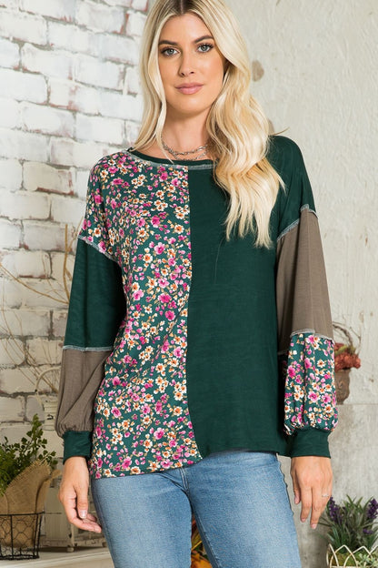 Floral Color Block Exposed Seam T-Shirt