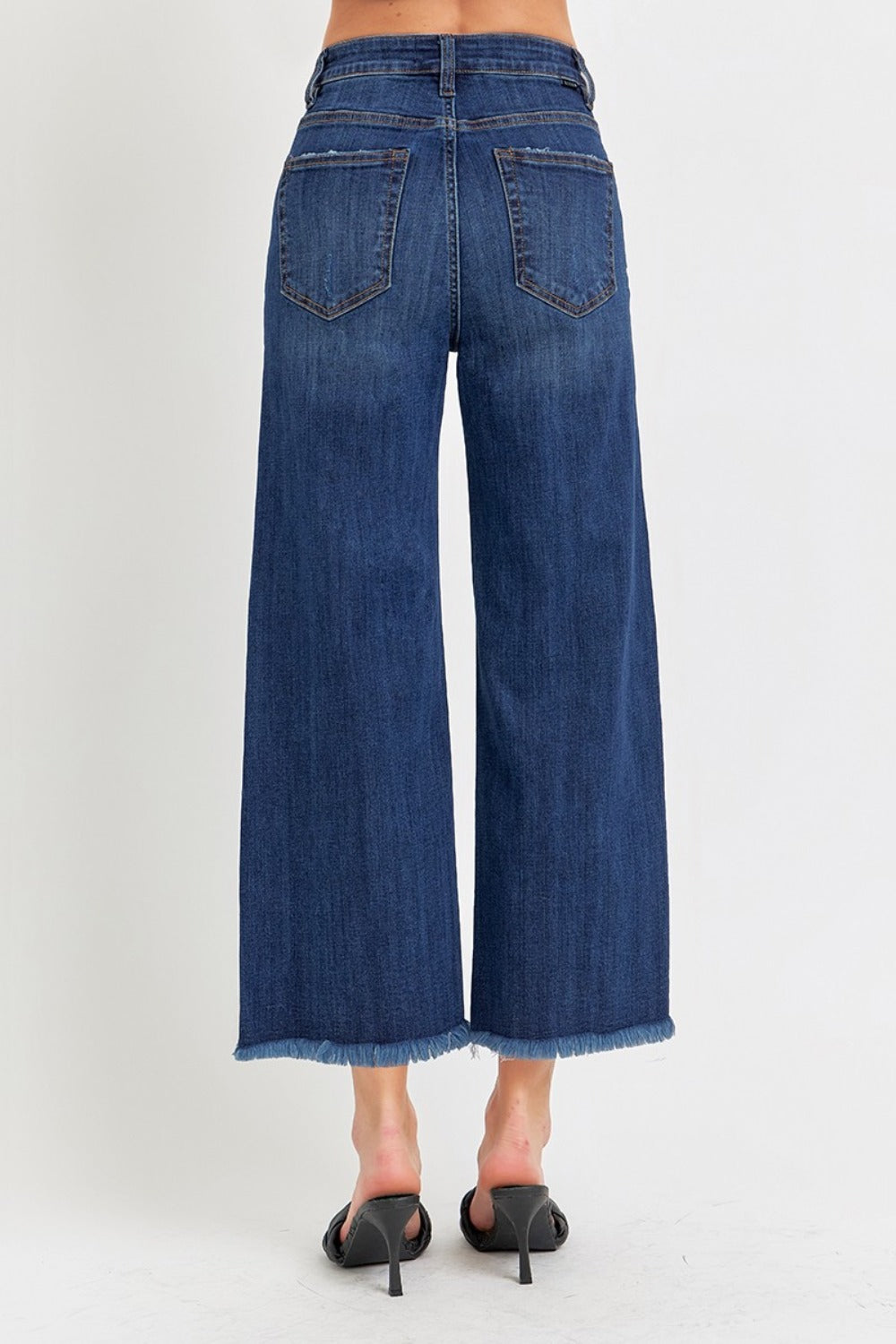 RISEN Raw Hem Cropped Wide Leg Jeans