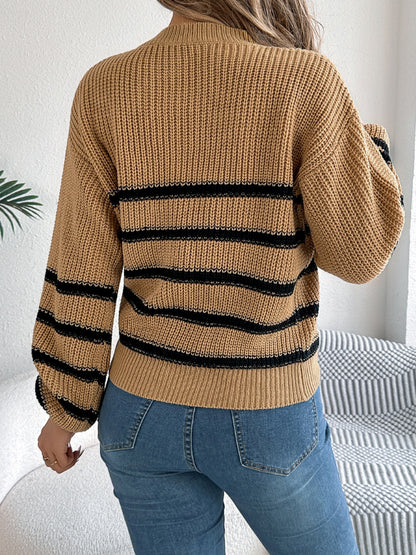 Striped Round Neck Long Sleeve Sweater