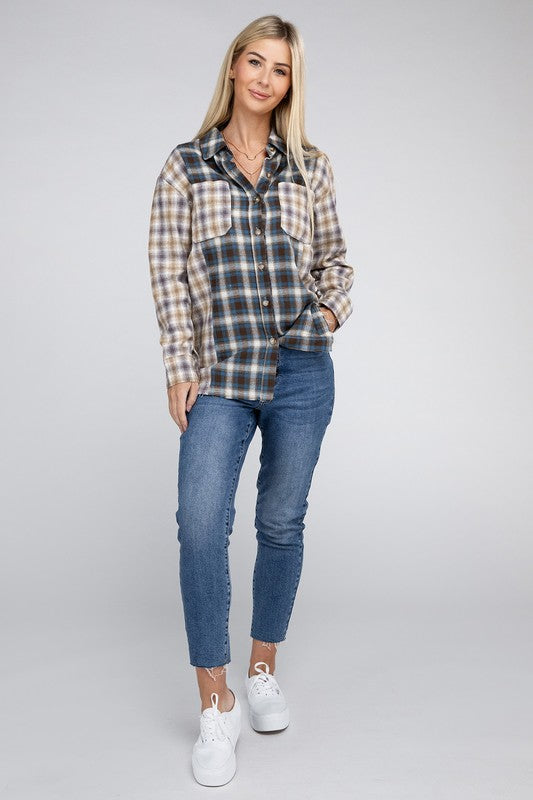 Plaid Patchwork Pockets Shirt