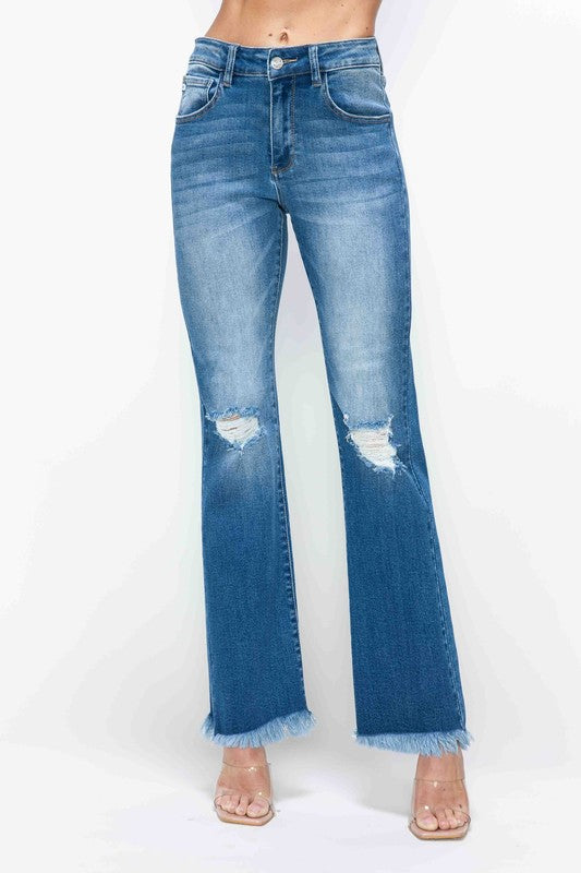 bytos Hem Distressed High Rise Bootcut Jeans