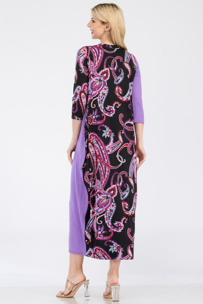 Paisley Contrast Midi Dress with Pockets