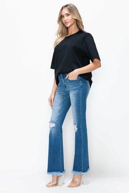 bytos Hem Distressed High Rise Bootcut Jeans