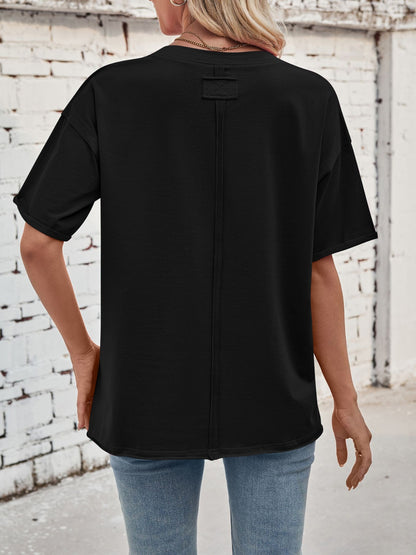 Exposed Seam Round Neck Half Sleeve T-Shirt