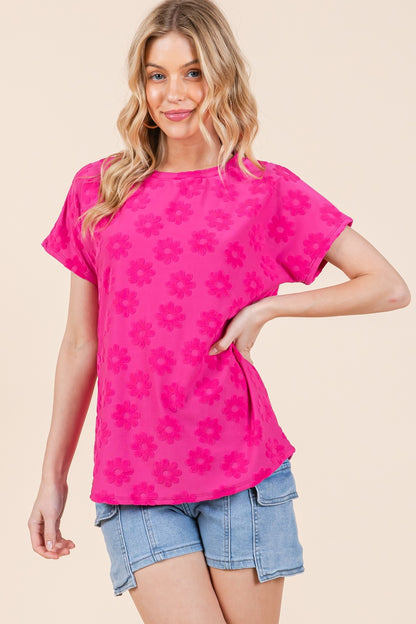 Textured Floral Pattern Short Sleeve T-Shirt