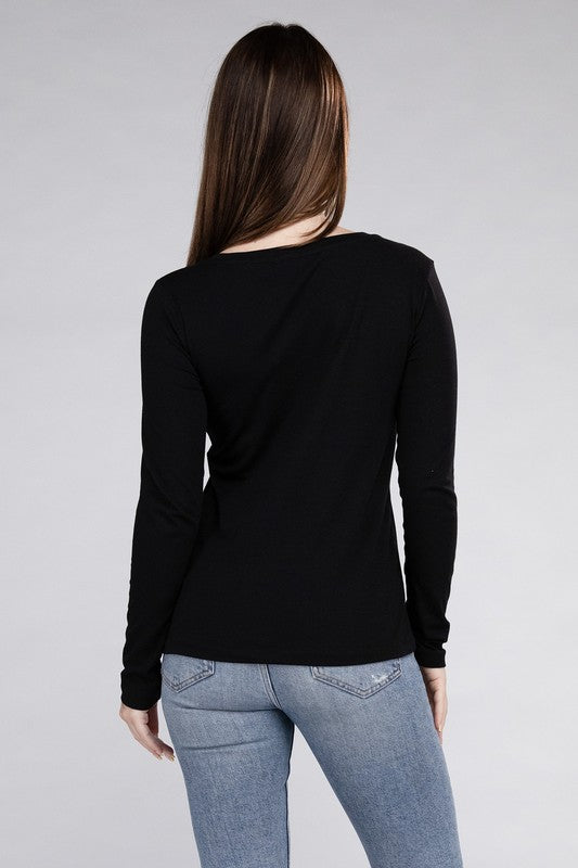 Cotton V-Neck Long Sleeve T-Shirt