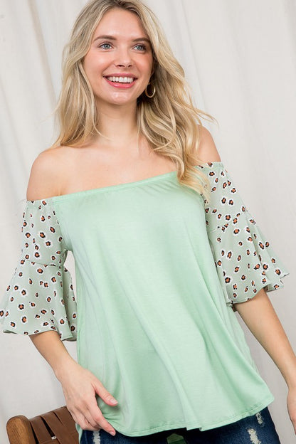 PLUS CHEETAH MIX OFF SHOULDER TOP