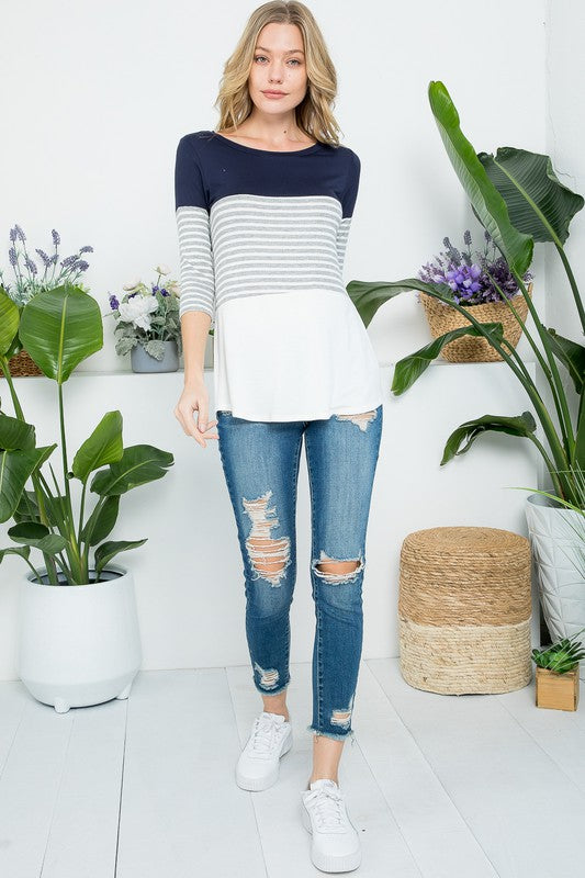 PLUS SOLID STRIPE COLORBLOCK TOP