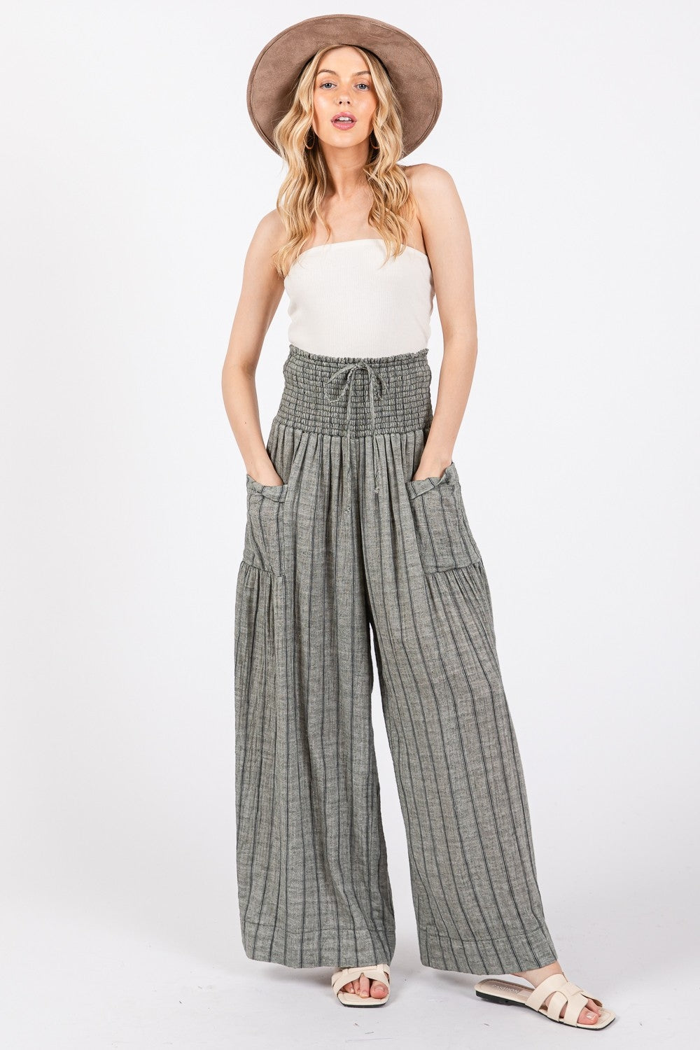 Cotton Gauze Wash Stripe Pants