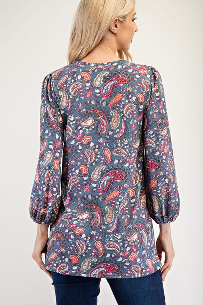 Celeste Paisley Round Neck Balloon Sleeve Top