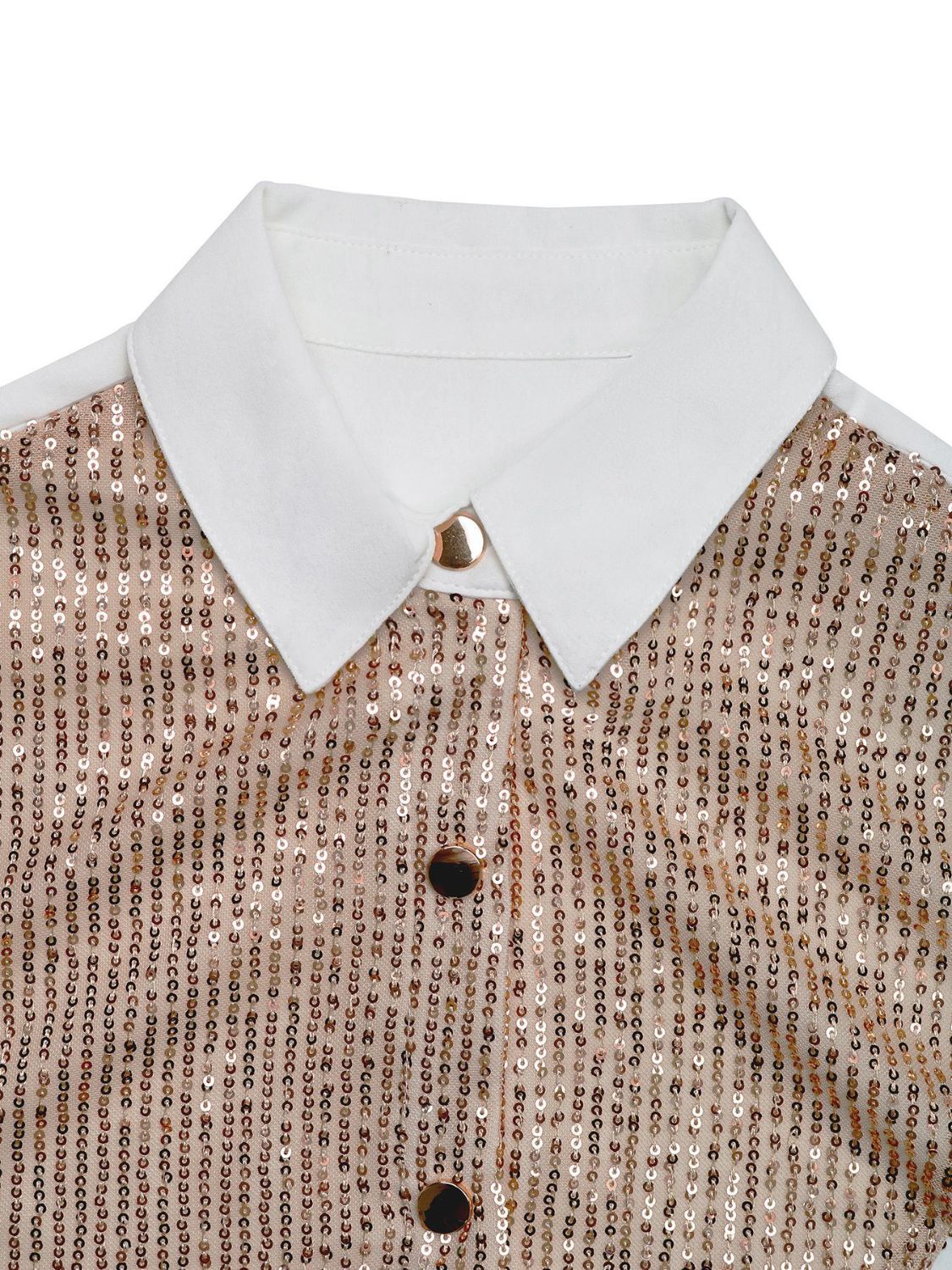 Sequin Contrast Collared Neck Long Sleeve Shirt