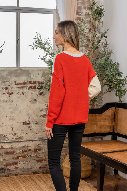 Color Block Drop Shoulder Sweater