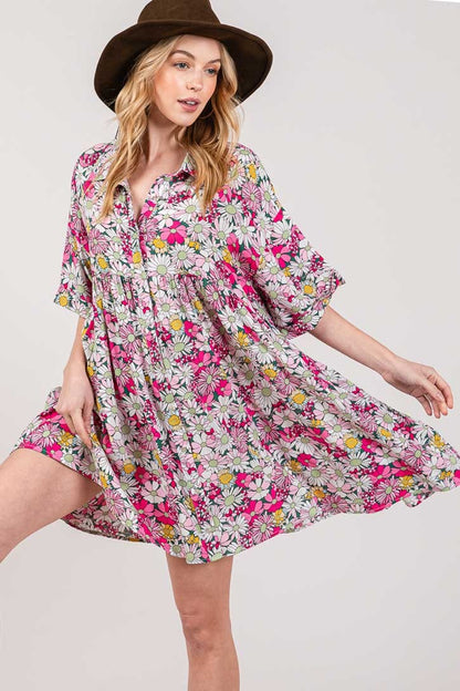 Floral Button Down Mini Shirt Dress