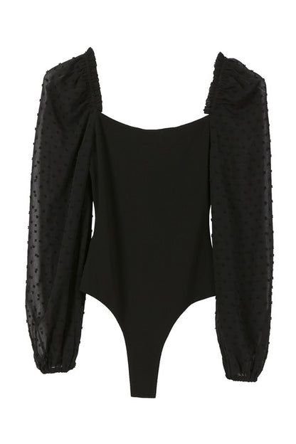 Long sleeve shirring sleeve bodysuit