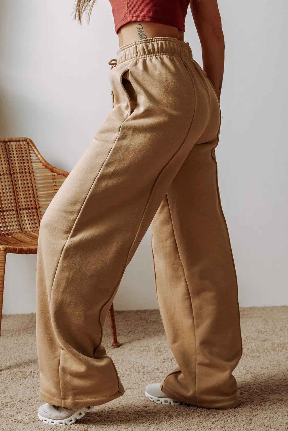 Drawstring Wide Leg Pants with Pockets