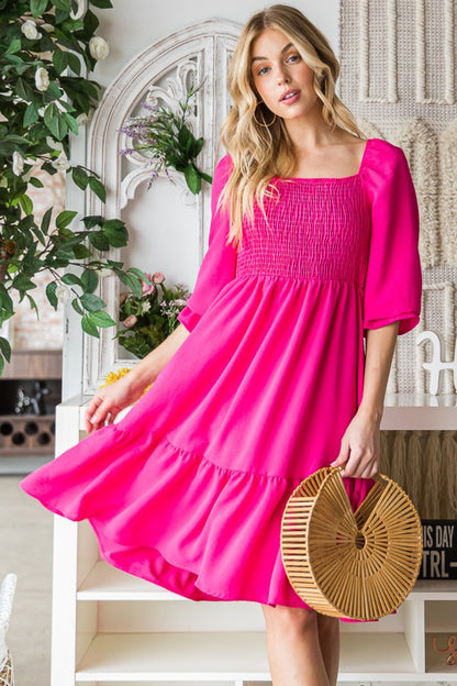 Smocked Ruffle Hem Dress