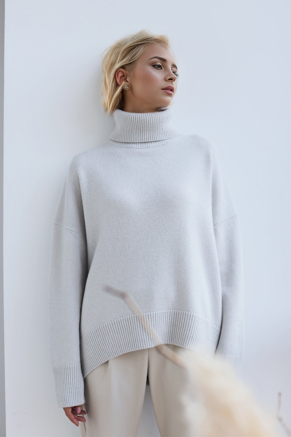 Turtleneck Dropped Shoulder Long Sleeve Sweater