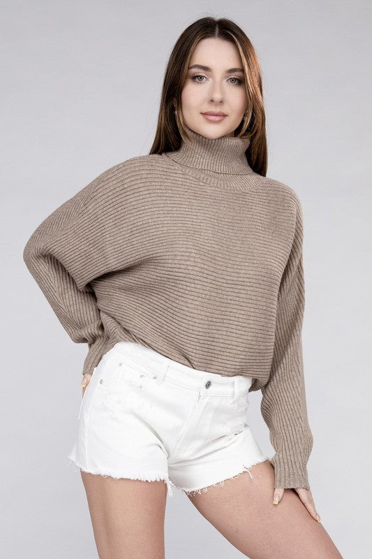 VISCOSE DOLMAN SLEEVE TURTLENECK SWEATER