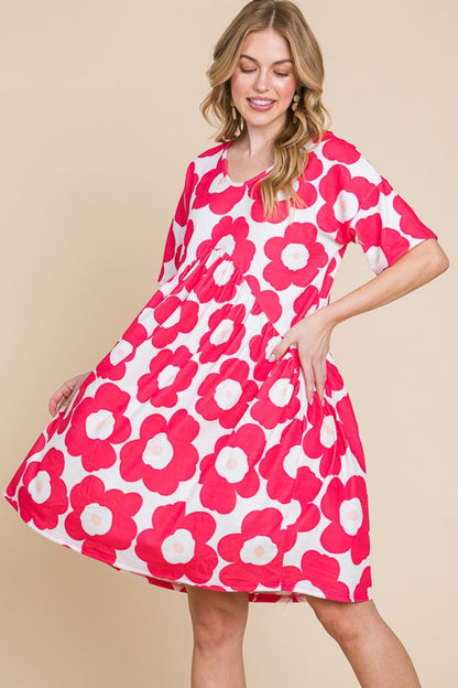 Flower Print Ruched Dress