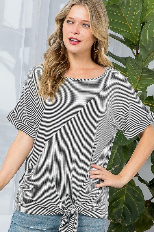 TWO TONE RIB TIE FRONT TOP