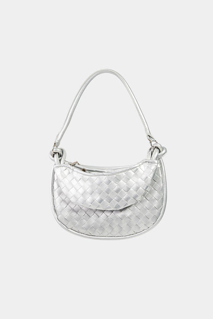 PU Leather Basket Weave Half Moon Bag