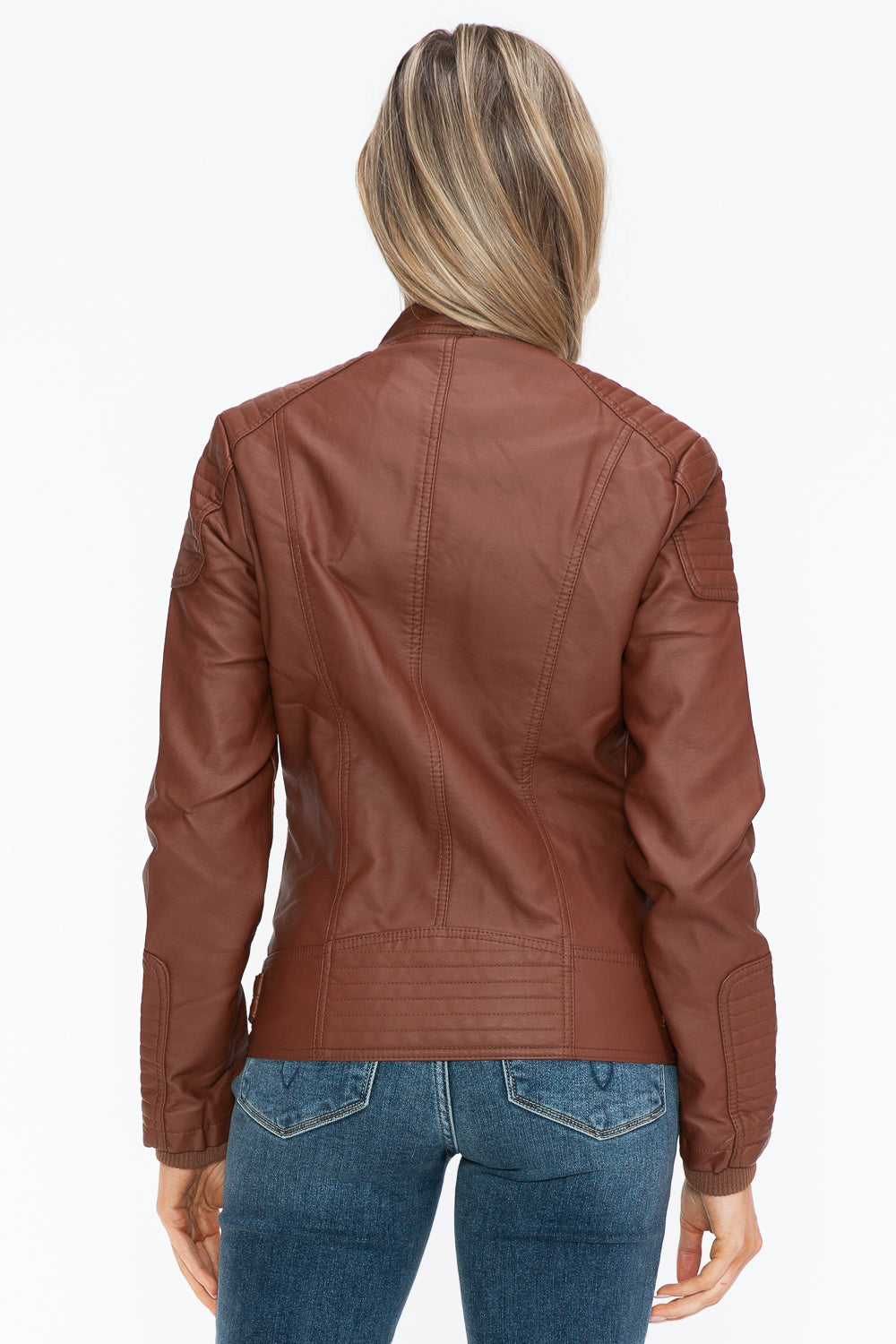 Faux Leather Biker Jacket with Side Zip Pockets