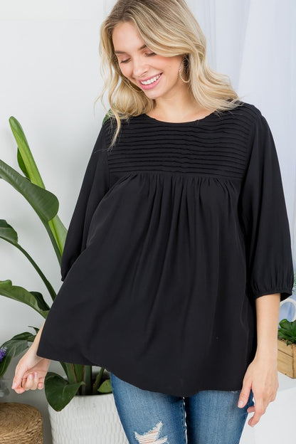 PLUS SOLID PINTUCK TUNIC BLOUSES