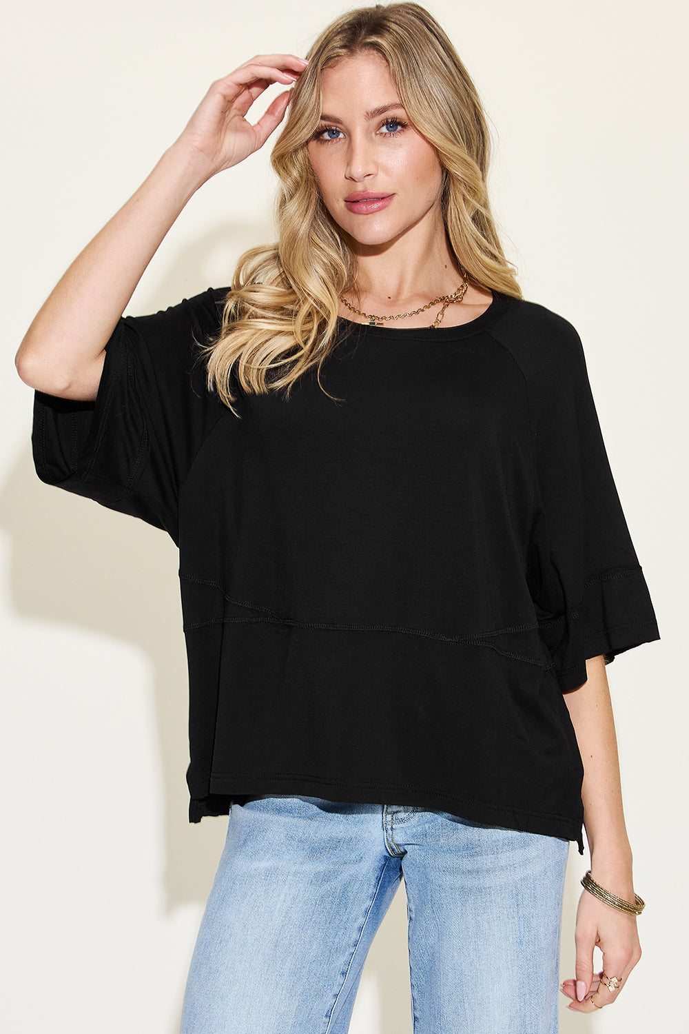 Bamboo Round Neck Exposed Seam T-Shirt