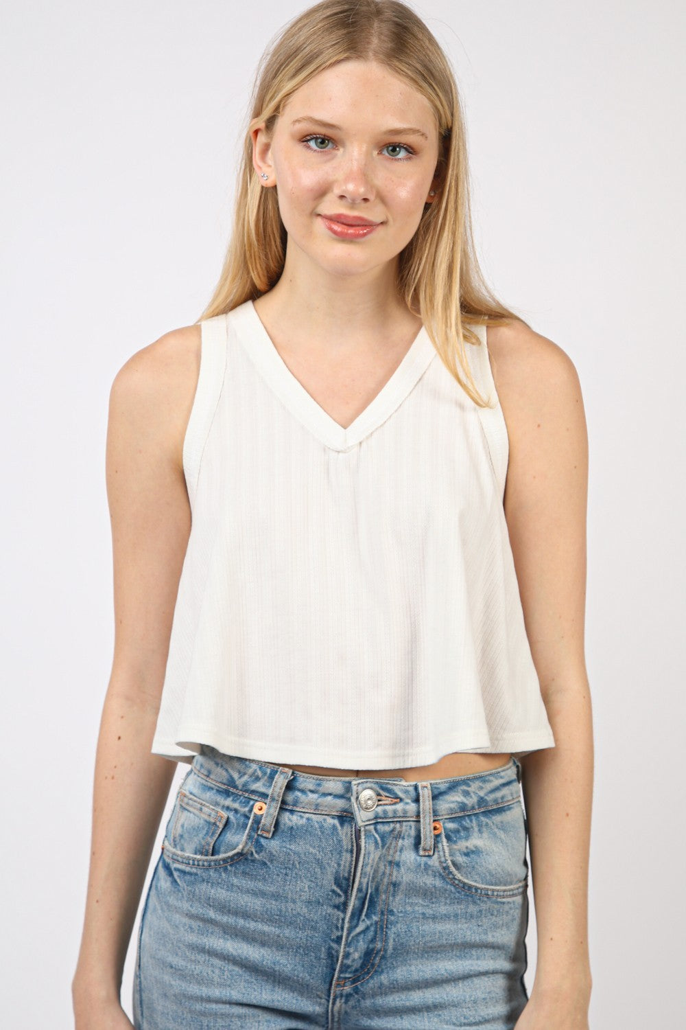 V-Neck Knit Swing Cropped Tank