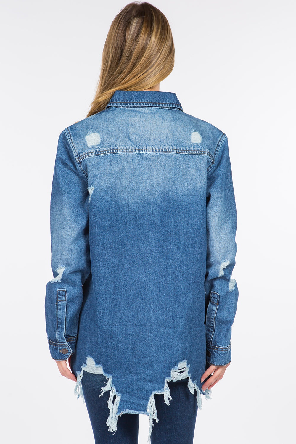 Distressed Frayed Hem Denim Jacket