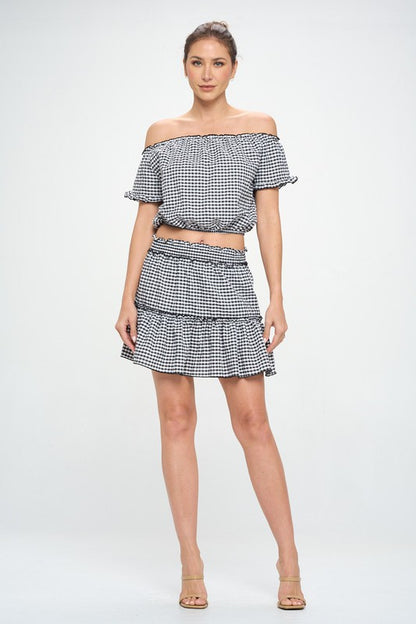 GINGHAM SEERSUCKER TOP SKIRT SET