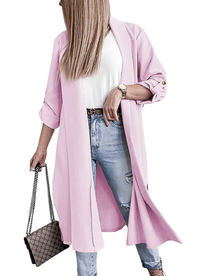 Slit Open Front Roll-Tab Sleeve Trench Coat