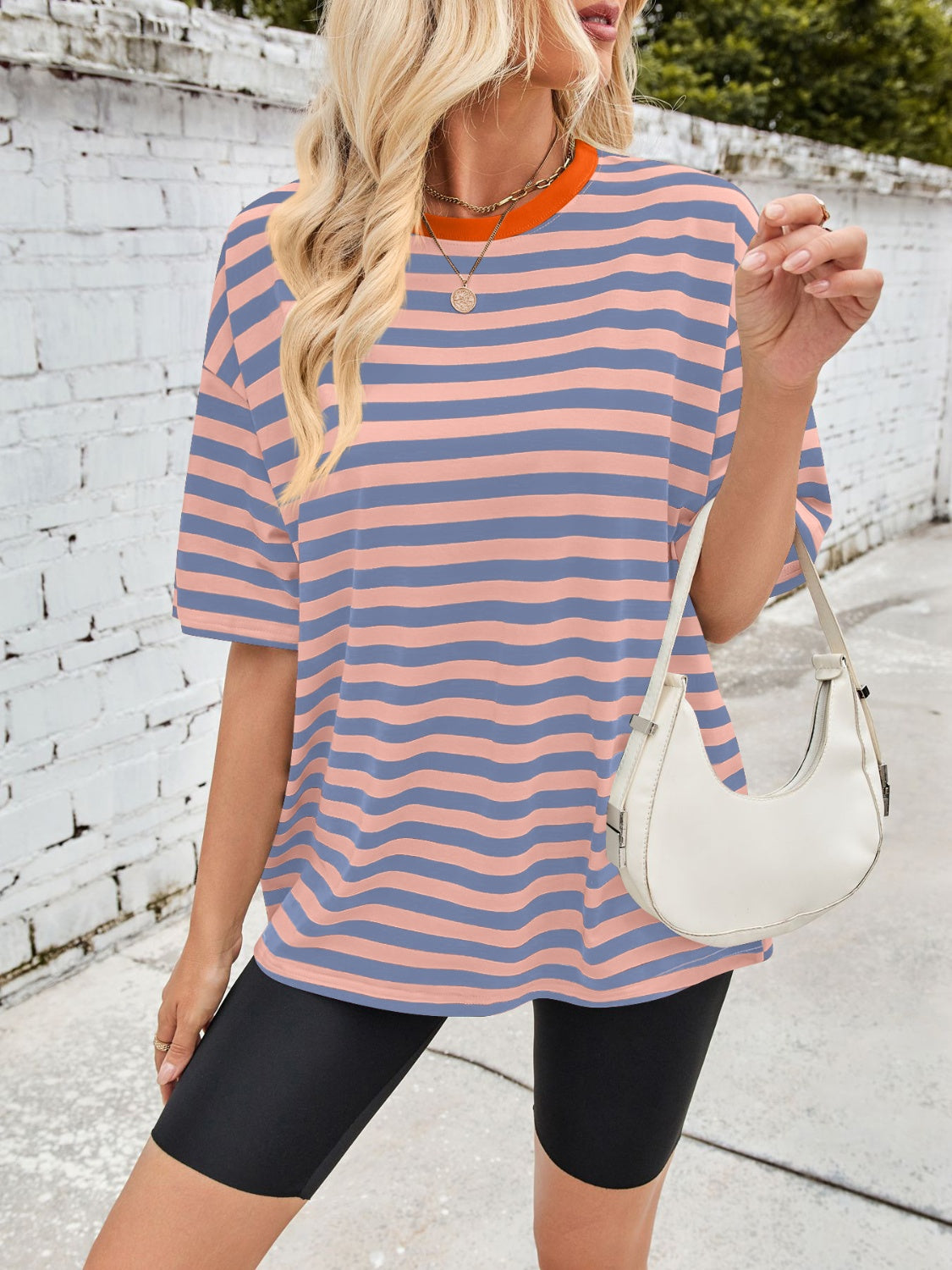 Striped Round Neck Half Sleeve T-Shirt